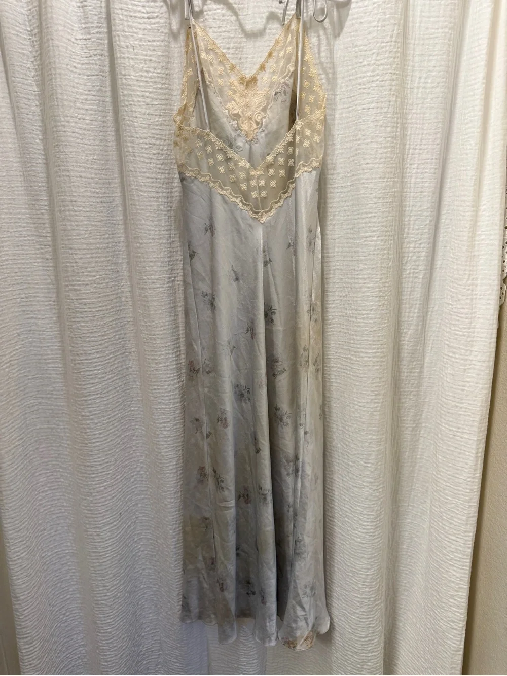 Vintage Calin Lingerie Lace Trim Floral Satin Maxi Slip Dress Medium